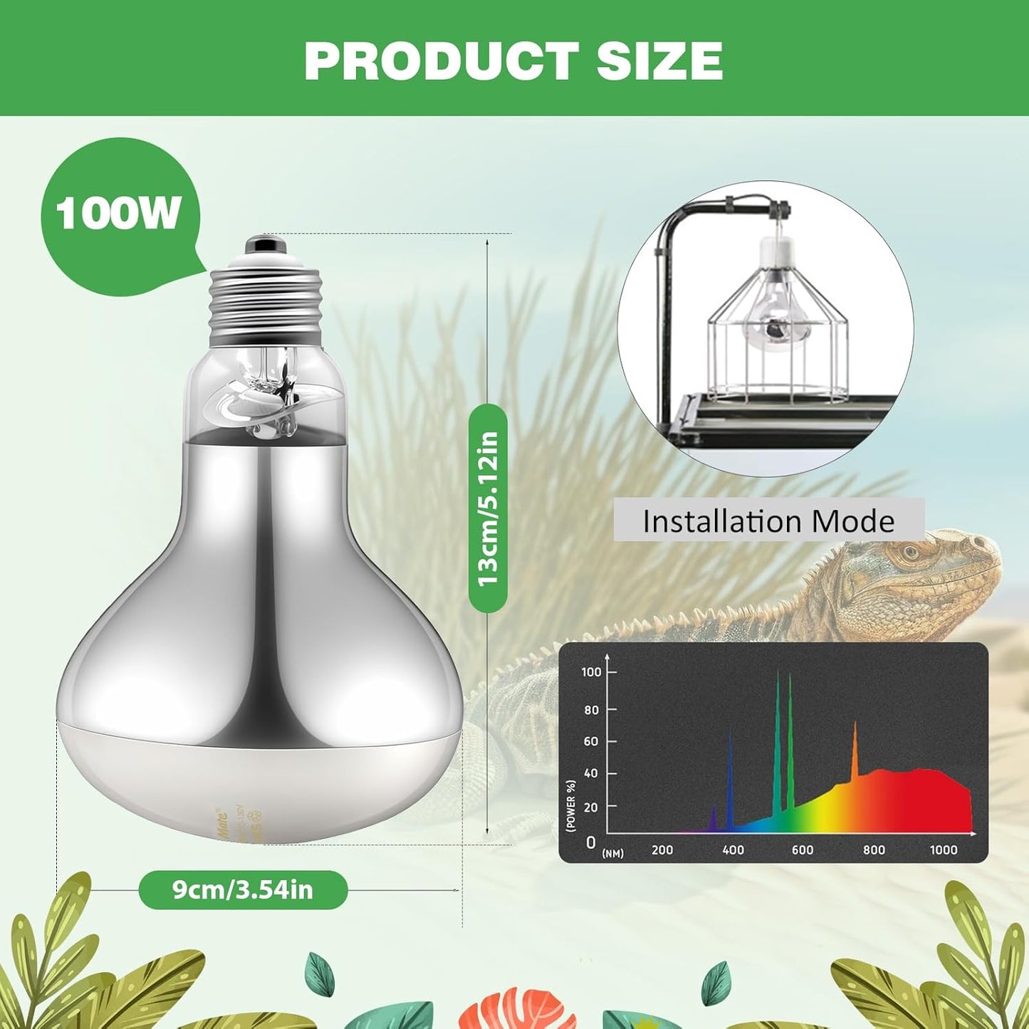 Repti Zoo ultraviolet basking bulb installed in a deep dome ceramic light fixture