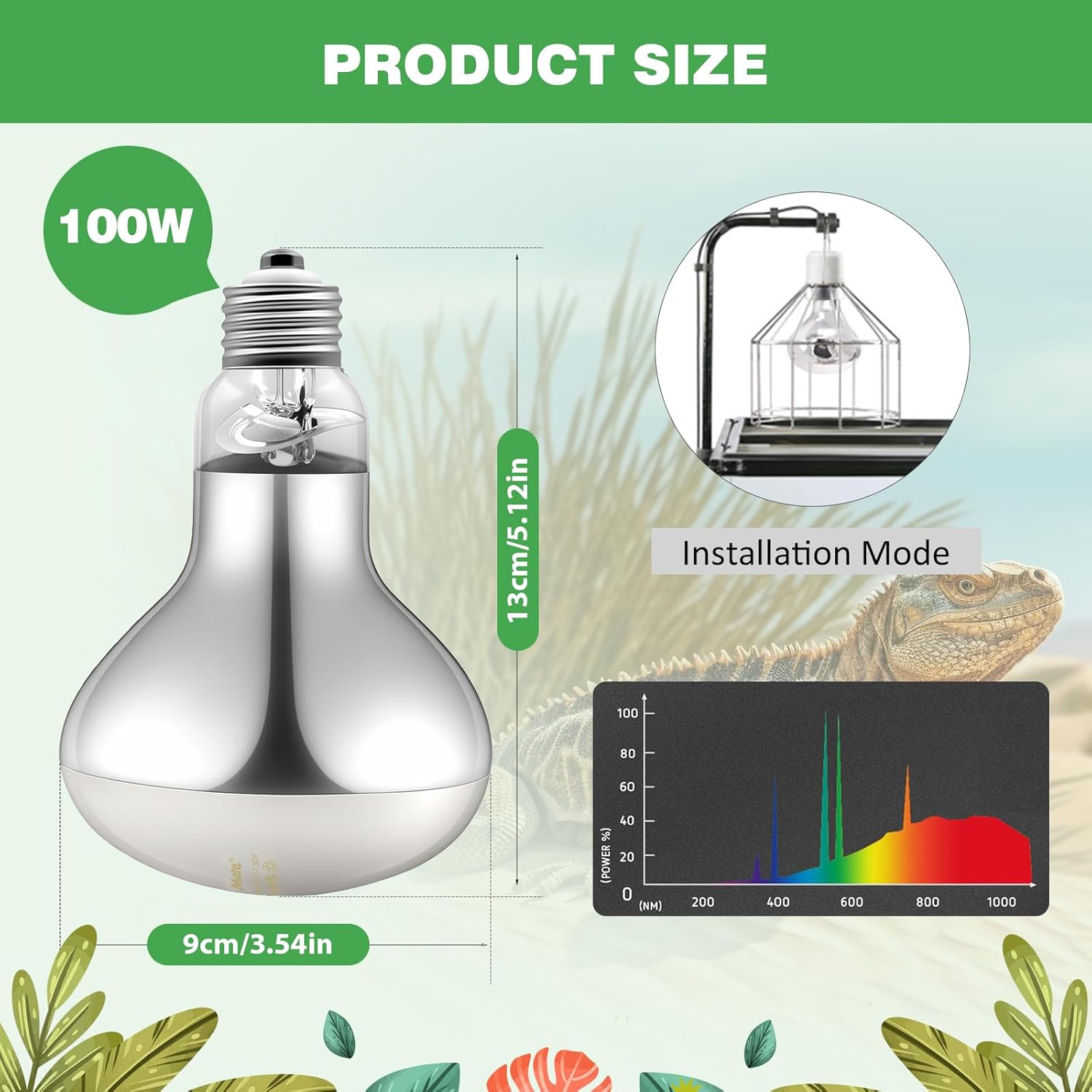 Repti Zoo ultraviolet basking bulb installed in a deep dome ceramic light fixture