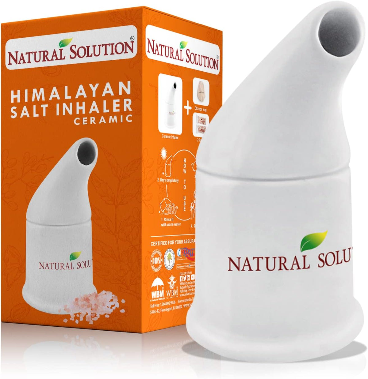 Natural Solution ceramic salt inhaler front view packaging kit with salt refills