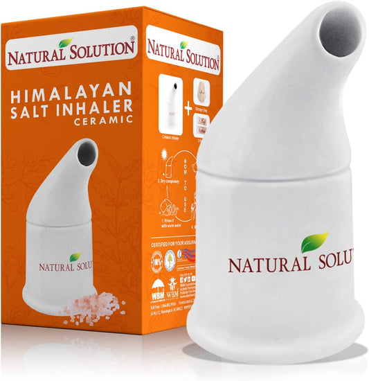 Green Home Natural Solution Himalayan Salt Inhaler front view showing white ceramic respiratory pipe