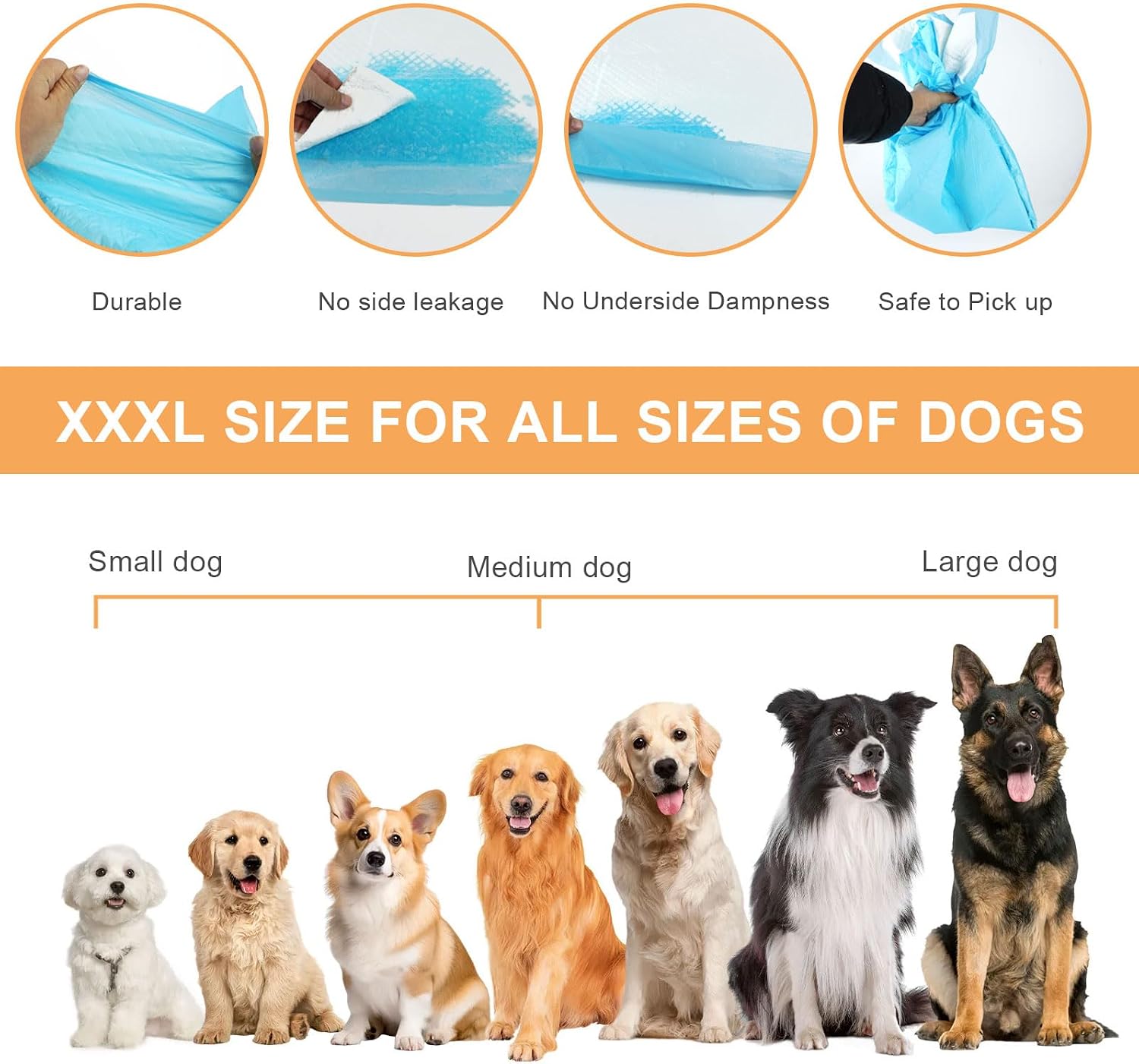 SUPRONLOVE XXXXL puppy training pads laid out flat demonstrating the massive thirty-one by fifty-five inch dimensions