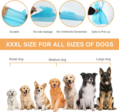 SUPRONLOVE XXXXL puppy training pads laid out flat demonstrating the massive thirty-one by fifty-five inch dimensions