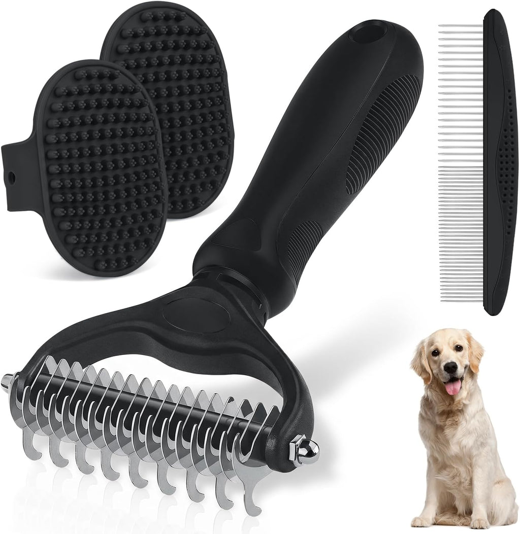 Double-Sided Pet Grooming Rake - 4-in-1 Professional Pet Grooming Kit Deshedding Dematting Tool for Dogs Cats Extra-Wide Grooming Brush & Deshedder Comb for Long & Short Haired Pets (Blue Kit 4PCS) - Image 9