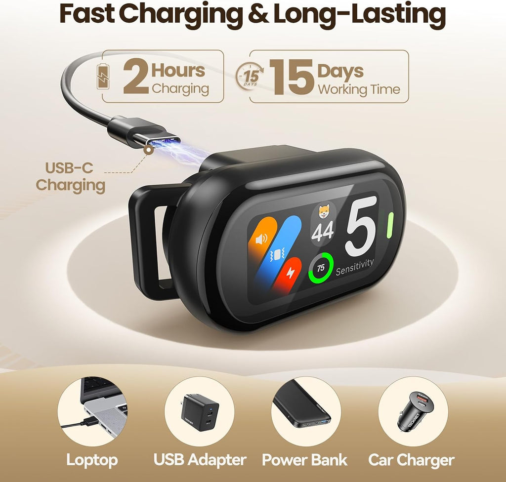 Zellar AI dog collar components and charging port view