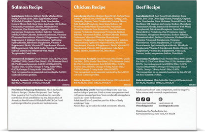 Sustainably caught salmon cuts in gravy wet cat food pouch nutrition label details.