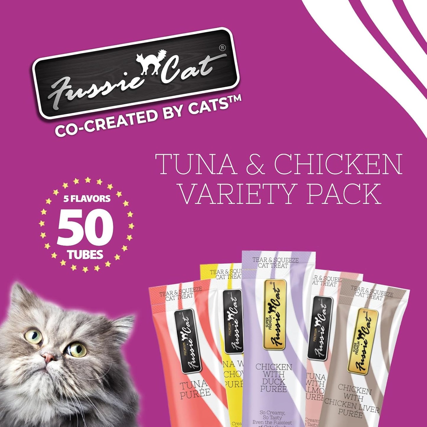 Individual Fussie Cat lickable puree tube showing texture