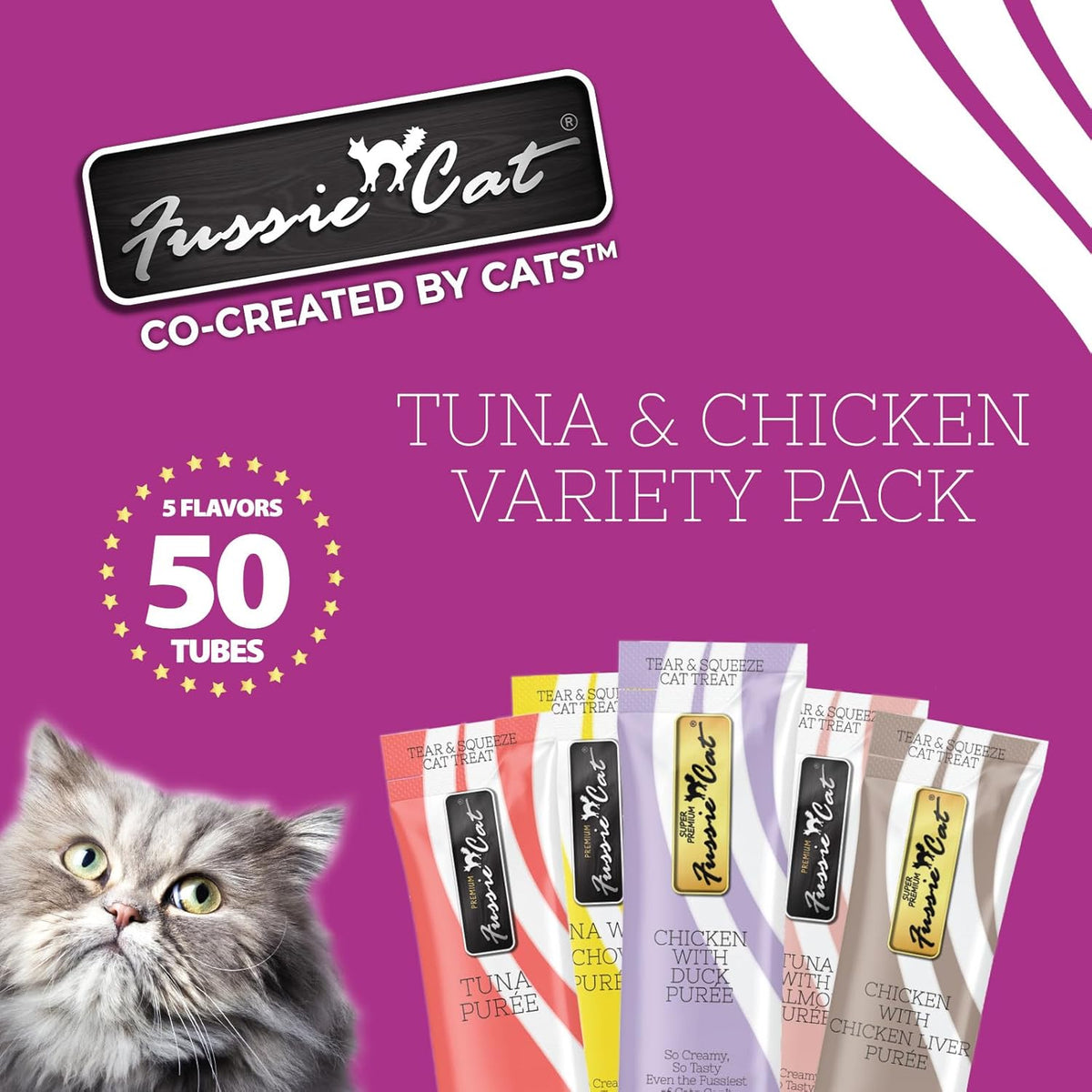Individual Fussie Cat lickable puree tube showing texture