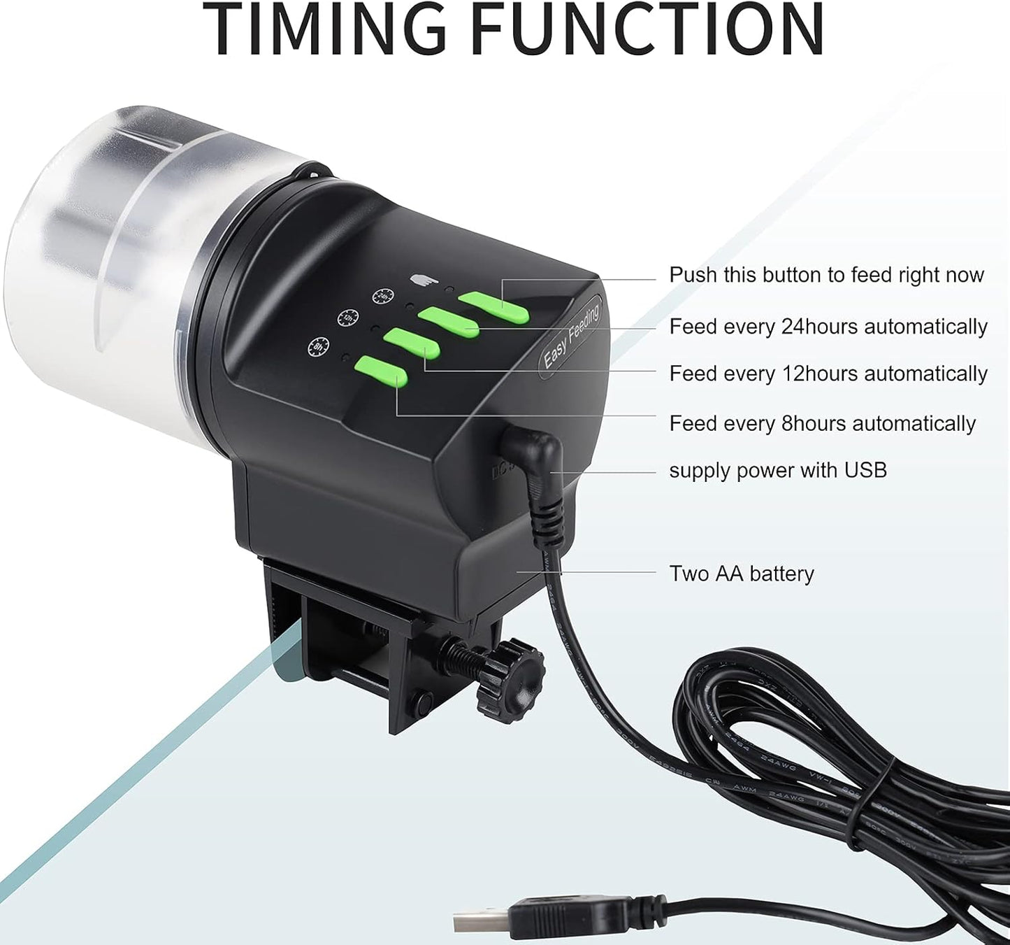 DXOPHIEX vacation fish food timer with green buttons side view