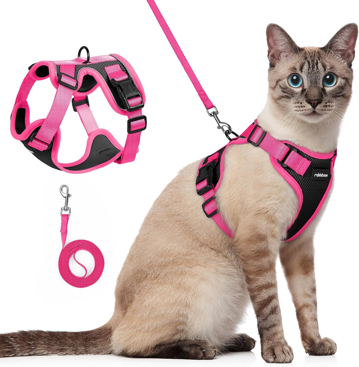 rabbitgoo Cat Harness and Leash Set, Escape Proof Soft Adjustable Vest Harnesses for Outdoor Walking, Easy Control Breathable Kitten Jacket with Reflective Strips, Pink & Purple, X-Small - Image 11