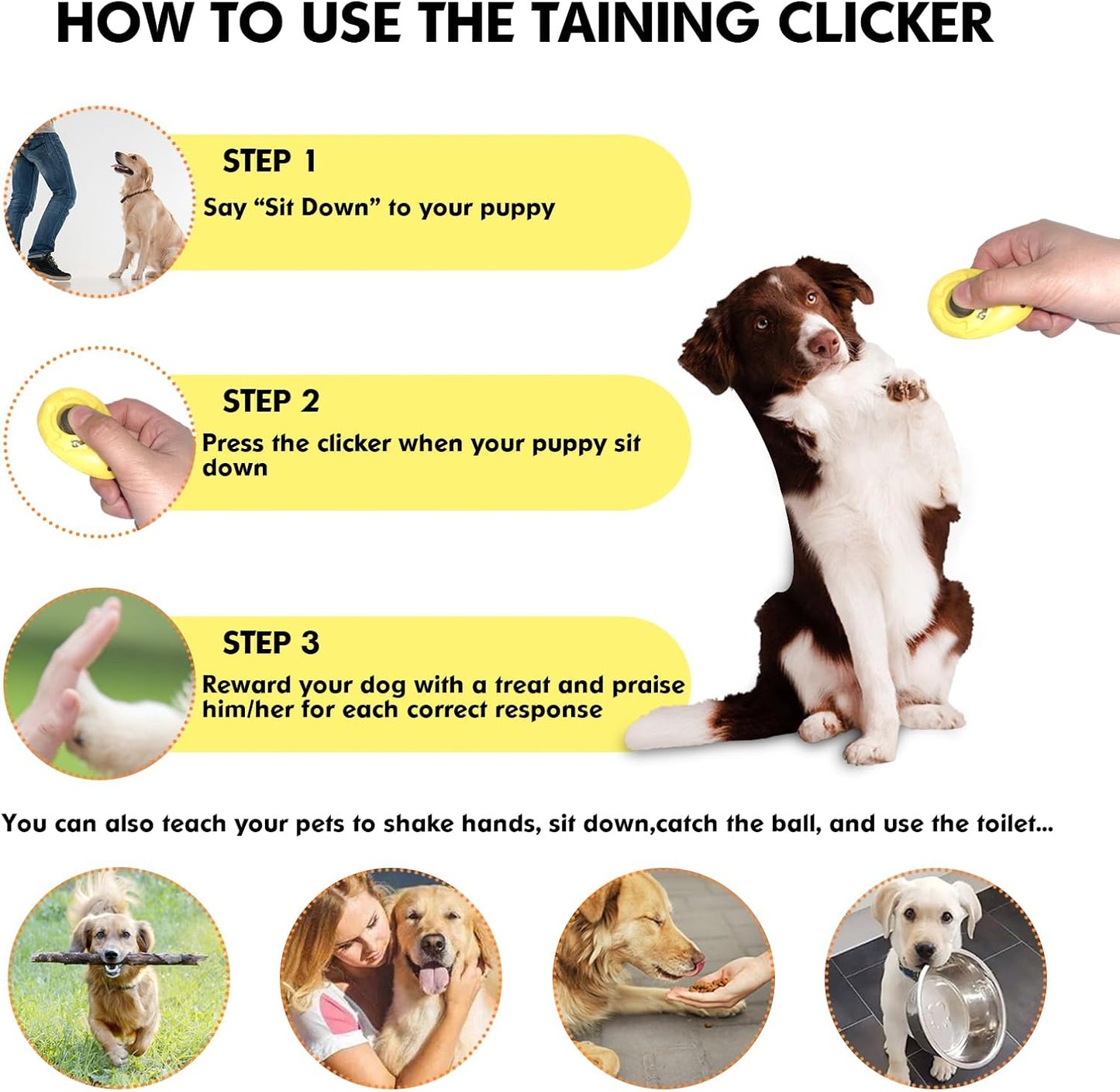 BONSO puppy behavioral training clicker with durable rust proof metal hook attached.
