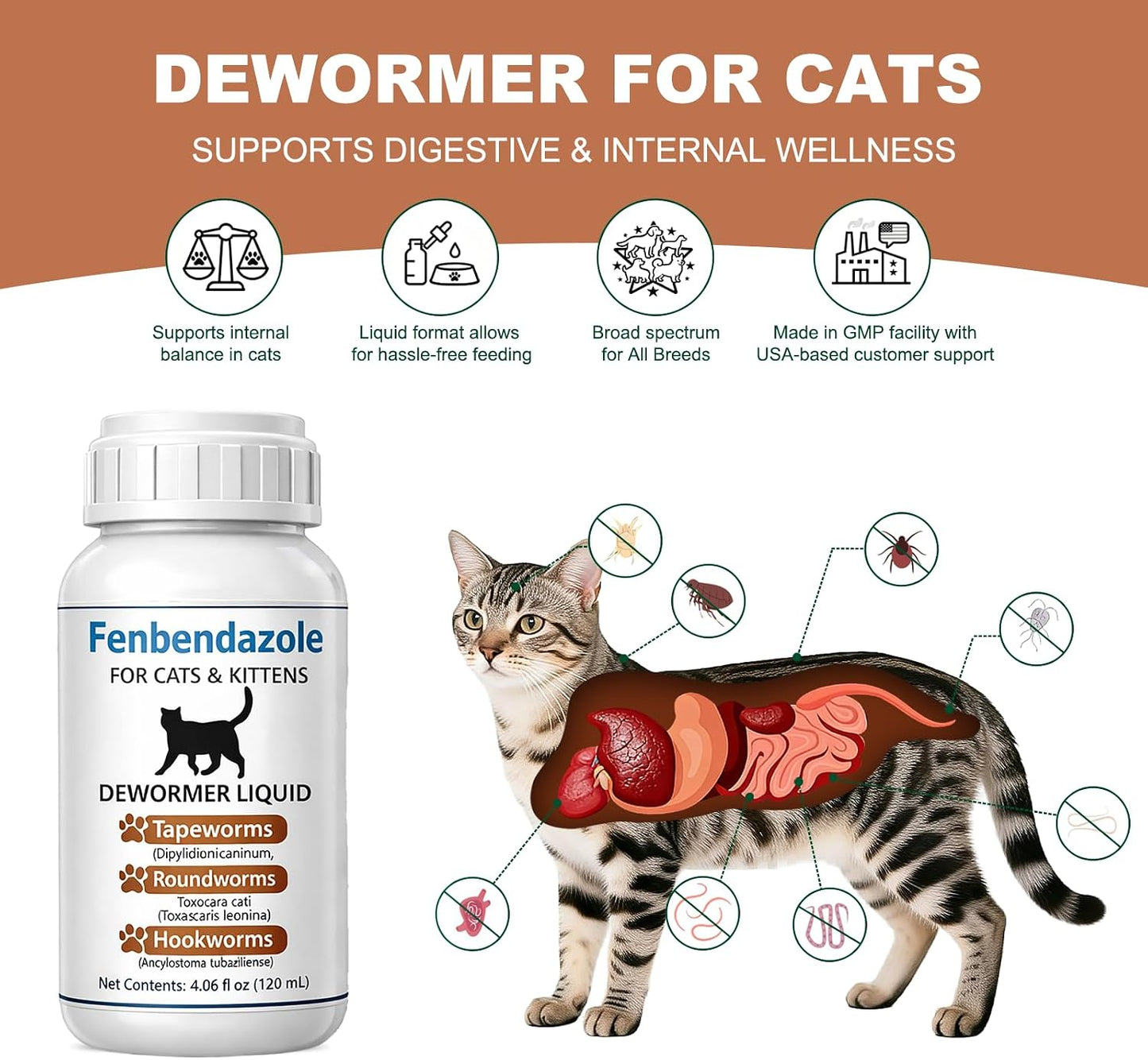 Fenbendazole liquid deworming suspension for cats and kittens