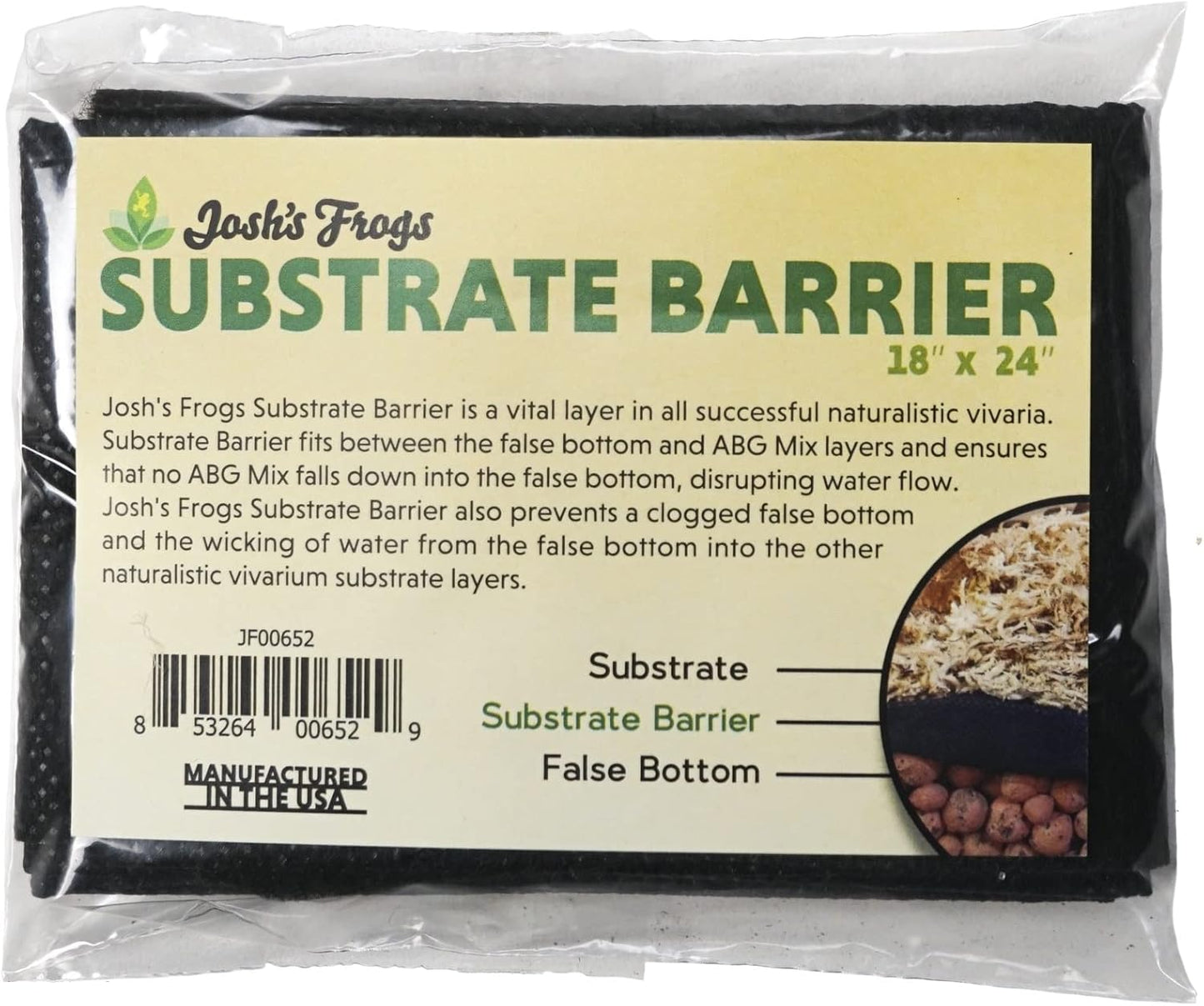 Josh's Frogs Terrarium Substrate Barrier front view packaging for bioactive setups