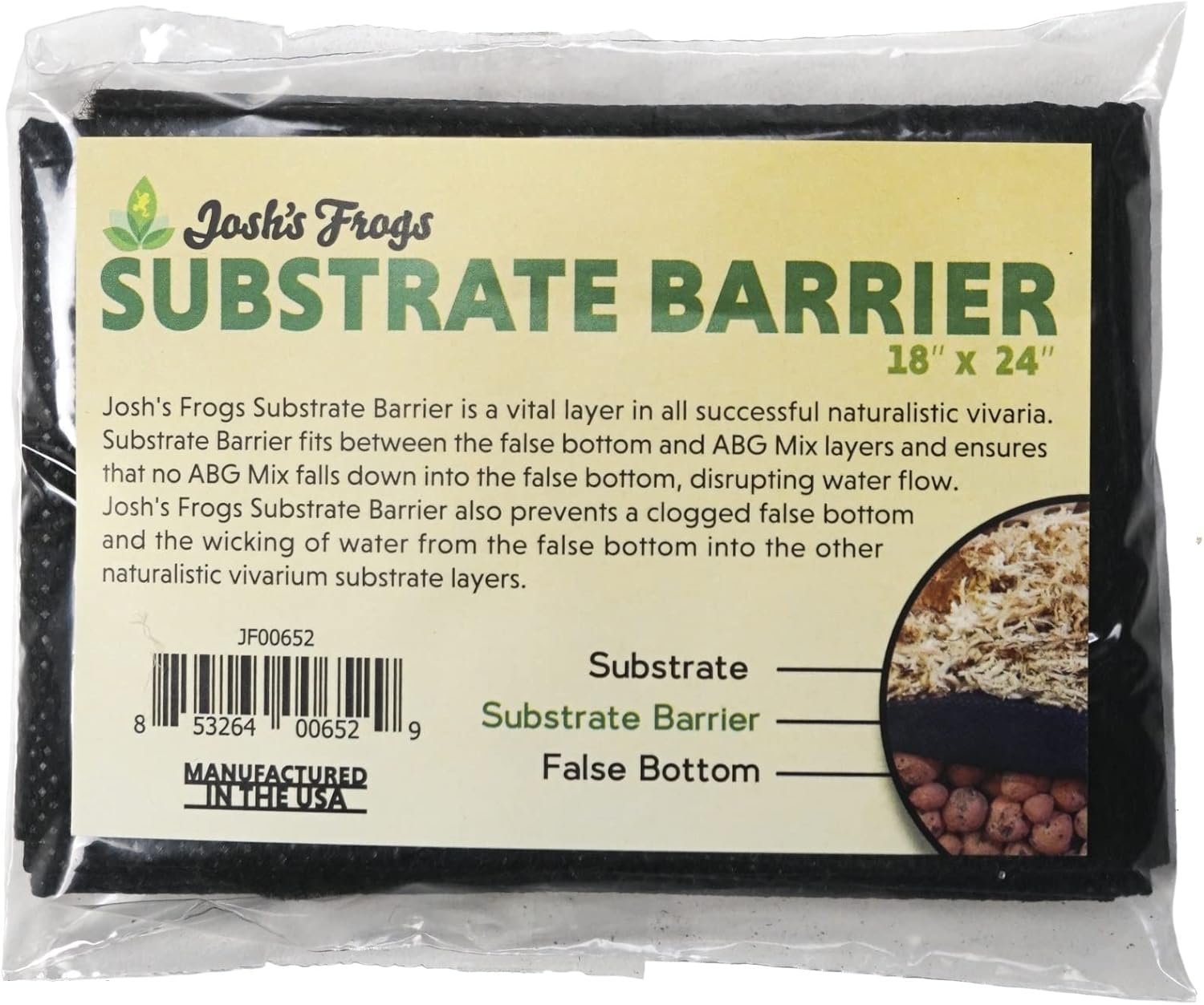 Josh's Frogs Terrarium Substrate Barrier front view packaging for bioactive setups