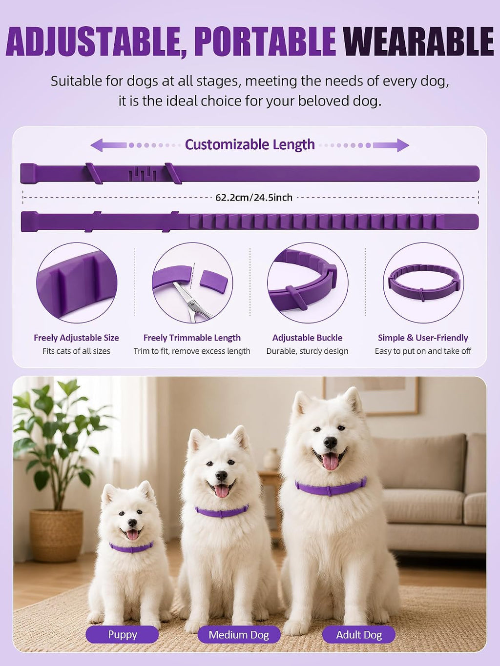 Adjustable twenty five inch pet collar being trimmed for a medium dog