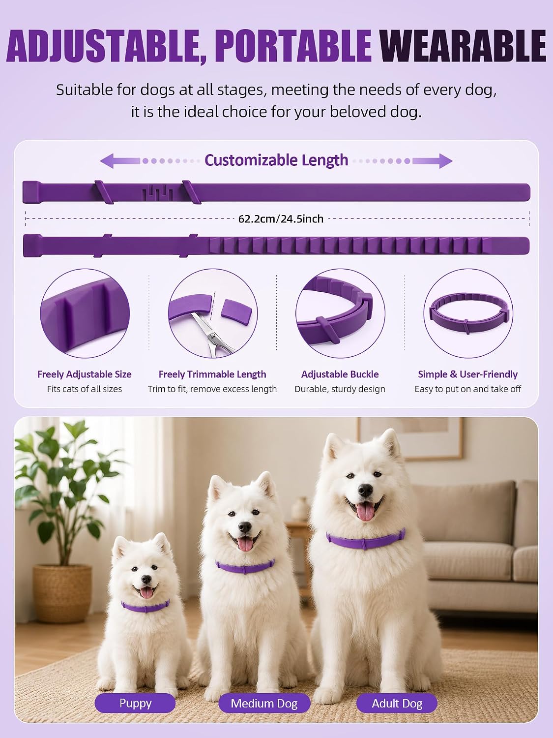 Adjustable twenty five inch pet collar being trimmed for a medium dog