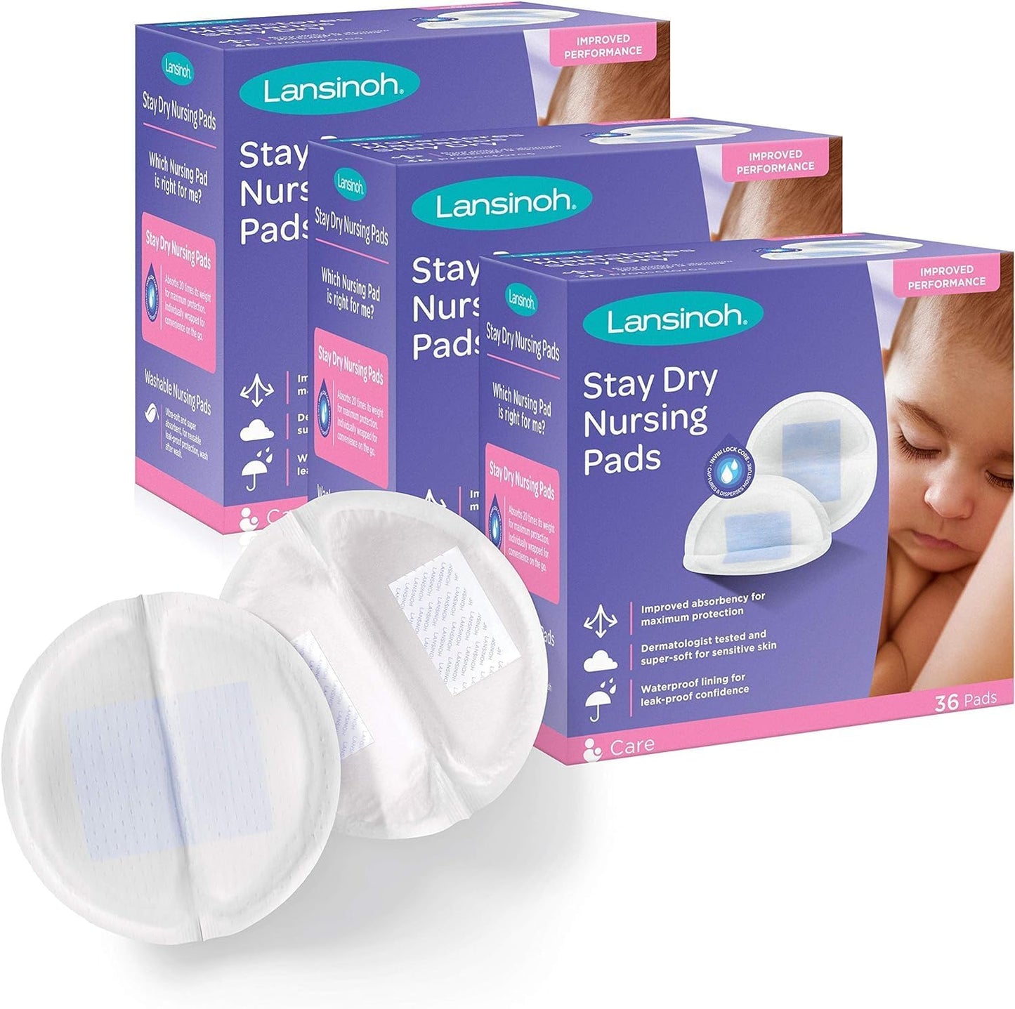 Lansinoh Stay Dry Disposable Nursing Pads front view packaging