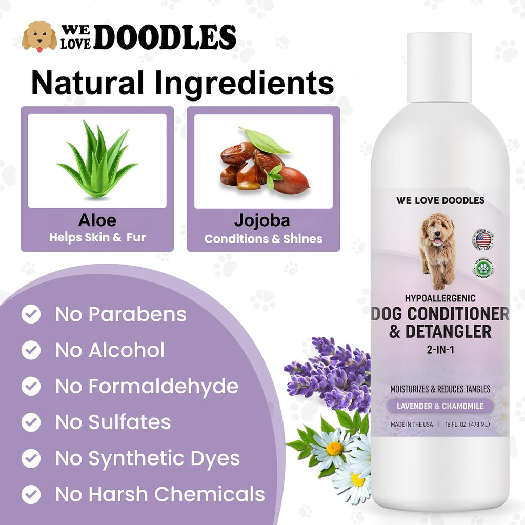 We Love Doodles Dog Conditioner & Detangler, 2-in-1 Conditioner for Allergies & Itching, Lavender and Chamomile, Made in USA, Dog Lotion Treatment, Perfect for Poodles, Doodles & Goldendoodles,16oz - Image 9