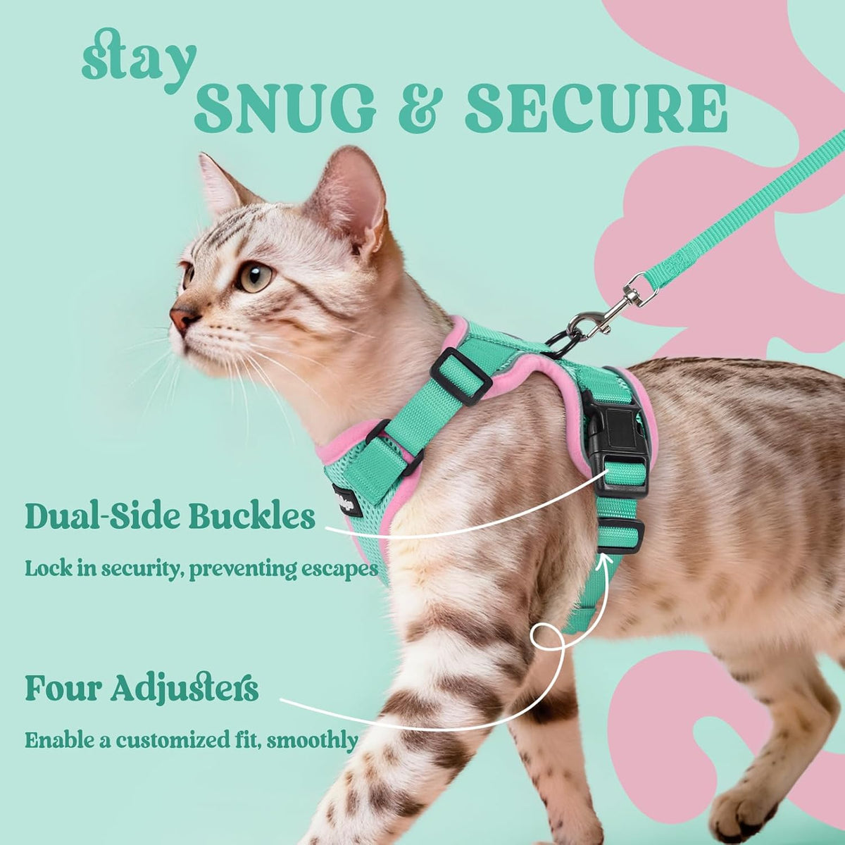 Adjustable straps on Rabbitgoo cat harness and leash set