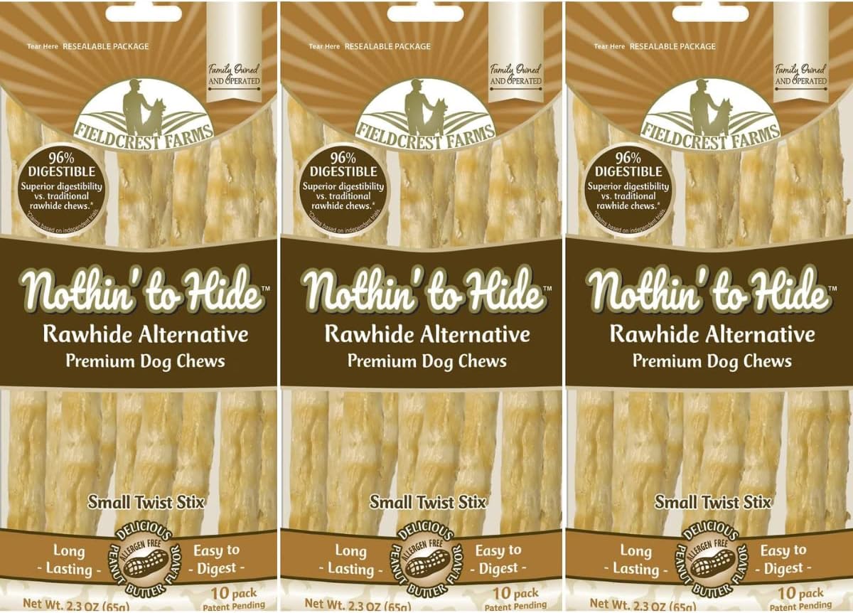 Fieldcrest Farms Nothin' to Hide Twist Stix, Bacon Flavor, Easily Digestible, Supports Skin, Coat, Joints & Muscles, for Moderate Chewers Under 15lbs, 10 Pieces - Image 10