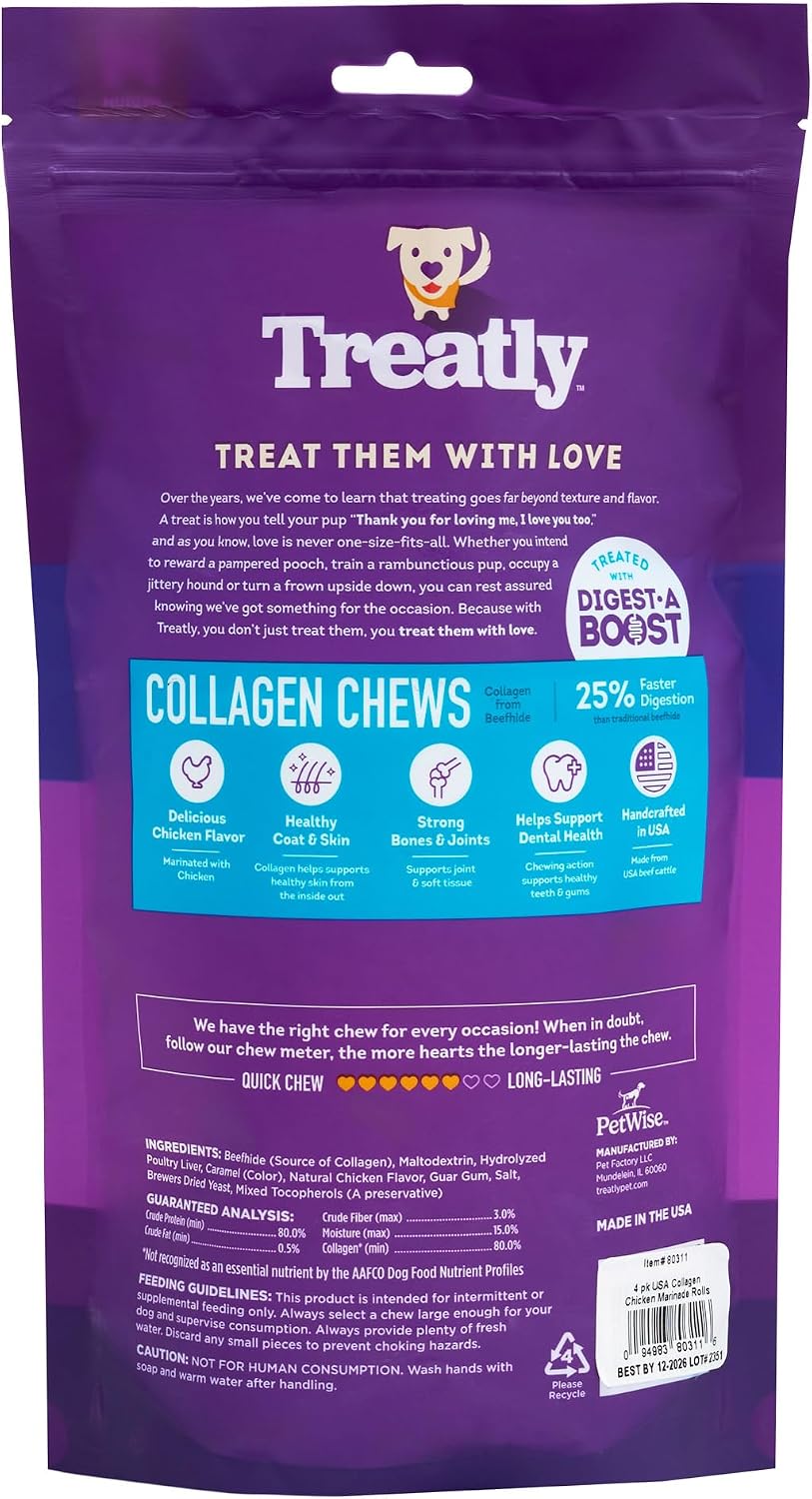 Treatly chicken marinated dog treats pack for joint and coat care