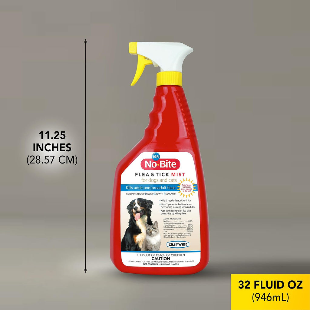 Durvet No-Bite IGR flea and tick spray bottle on white background