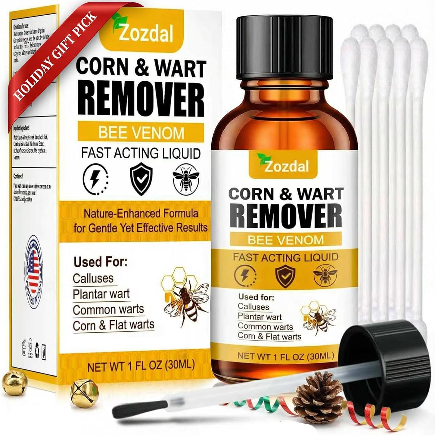 Zozdal Bee Venom Skin Wart Remover bottle and packaging front view for wart treatment.