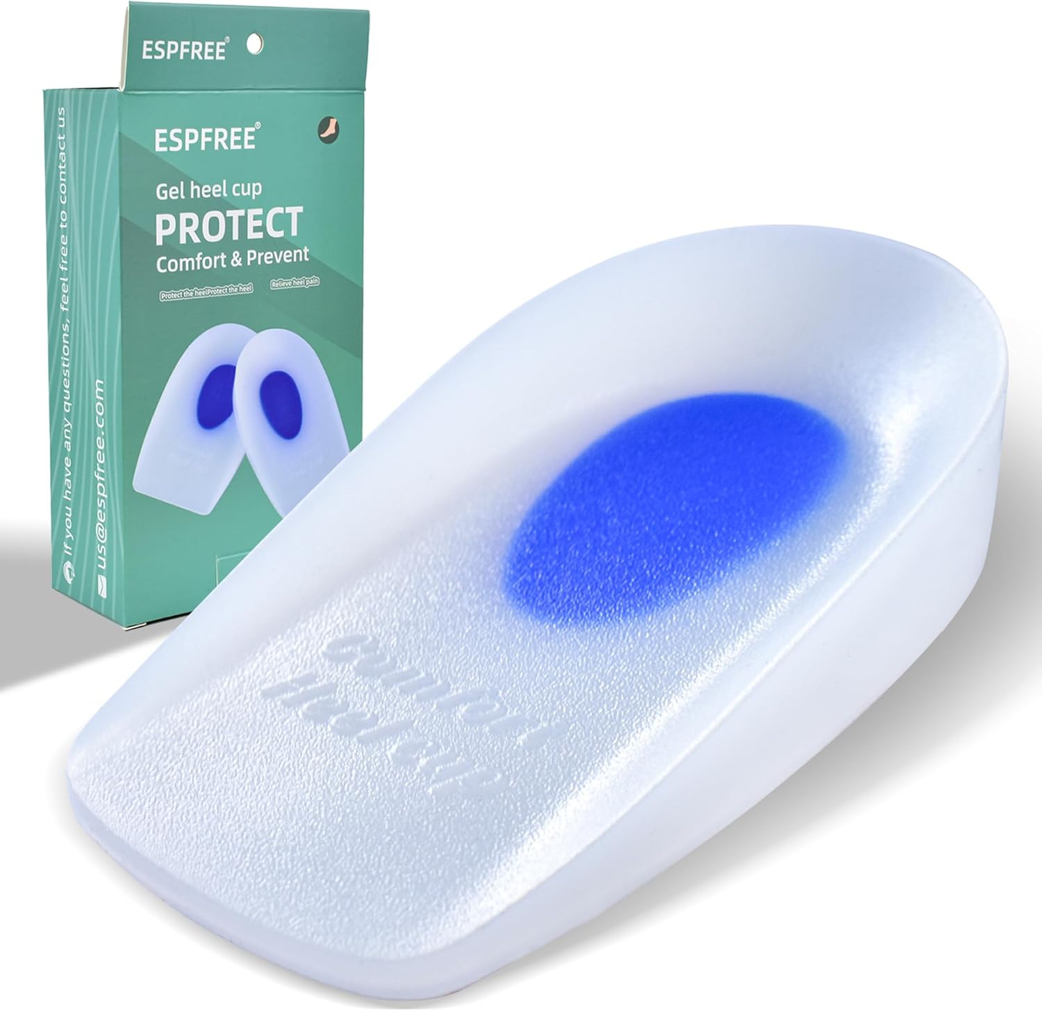 SagaSave Premium Gel Heel Cups front view showing milky white silicone texture for shock absorption.