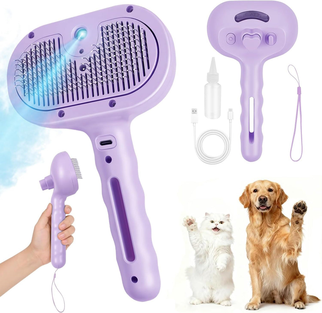 3 in 1 Dog Steam Brush with Storage Rope for Reducing Flying Fur & Static,Removed Dead Skin and Coat,Self Cleaning Pet Steam Brush,Shedding Massaging Grooming for All Type Hair - White - Image 10