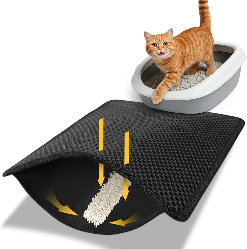 Cat Litter Trapping Mat, 24"x18" Universal Fit Litter Box Floor Mat, Hexagon Grids & Anti-Leak Base, Machine Washable, Non-Slip Kitty Mat for Most Homes, Gray - Image 12