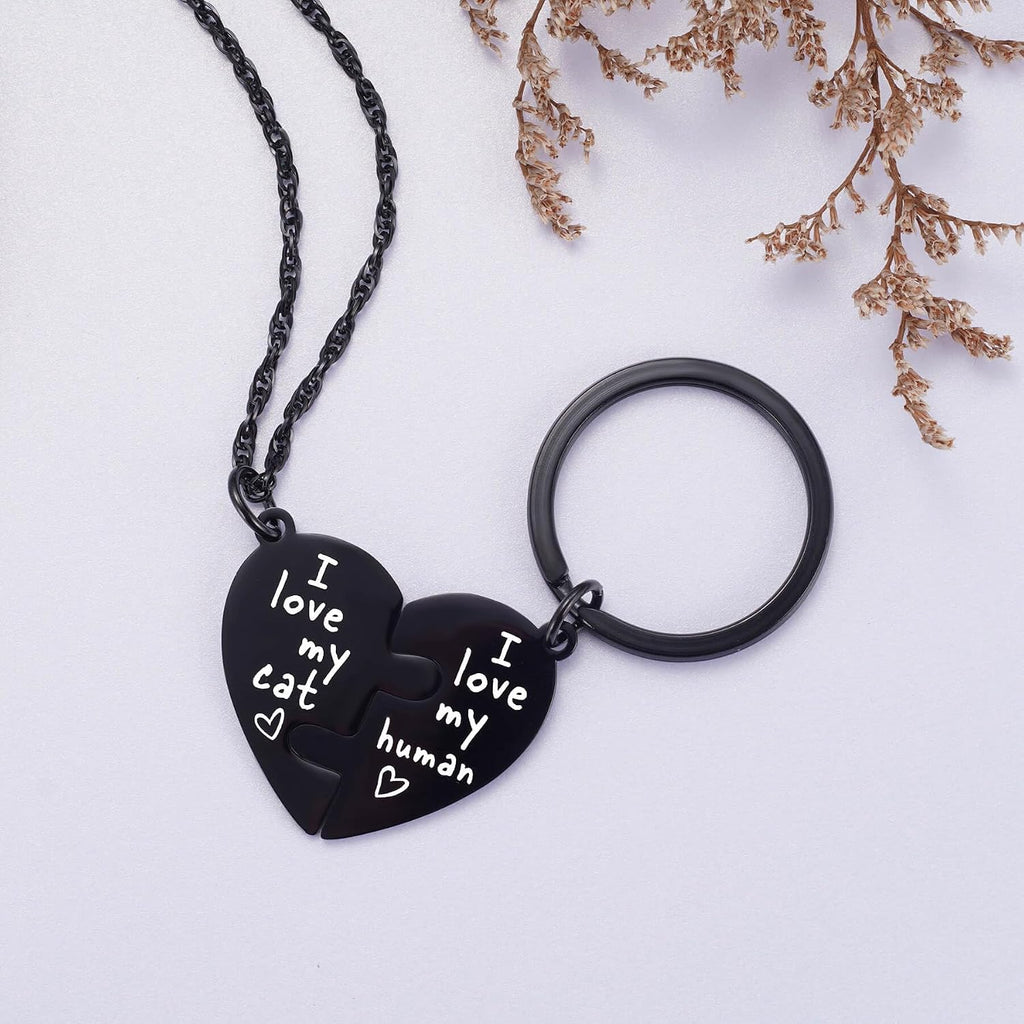 Stainless steel heart puzzle pendants for pet and owner.