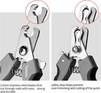 Side view of Tpotato pet nail trimmers showing stainless steel blades