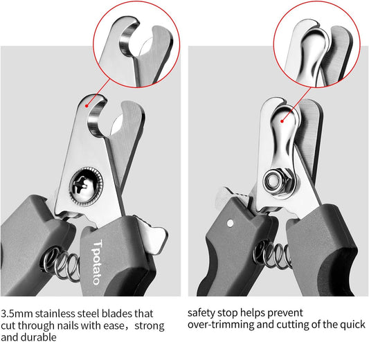 Side view of Tpotato pet nail trimmers showing stainless steel blades
