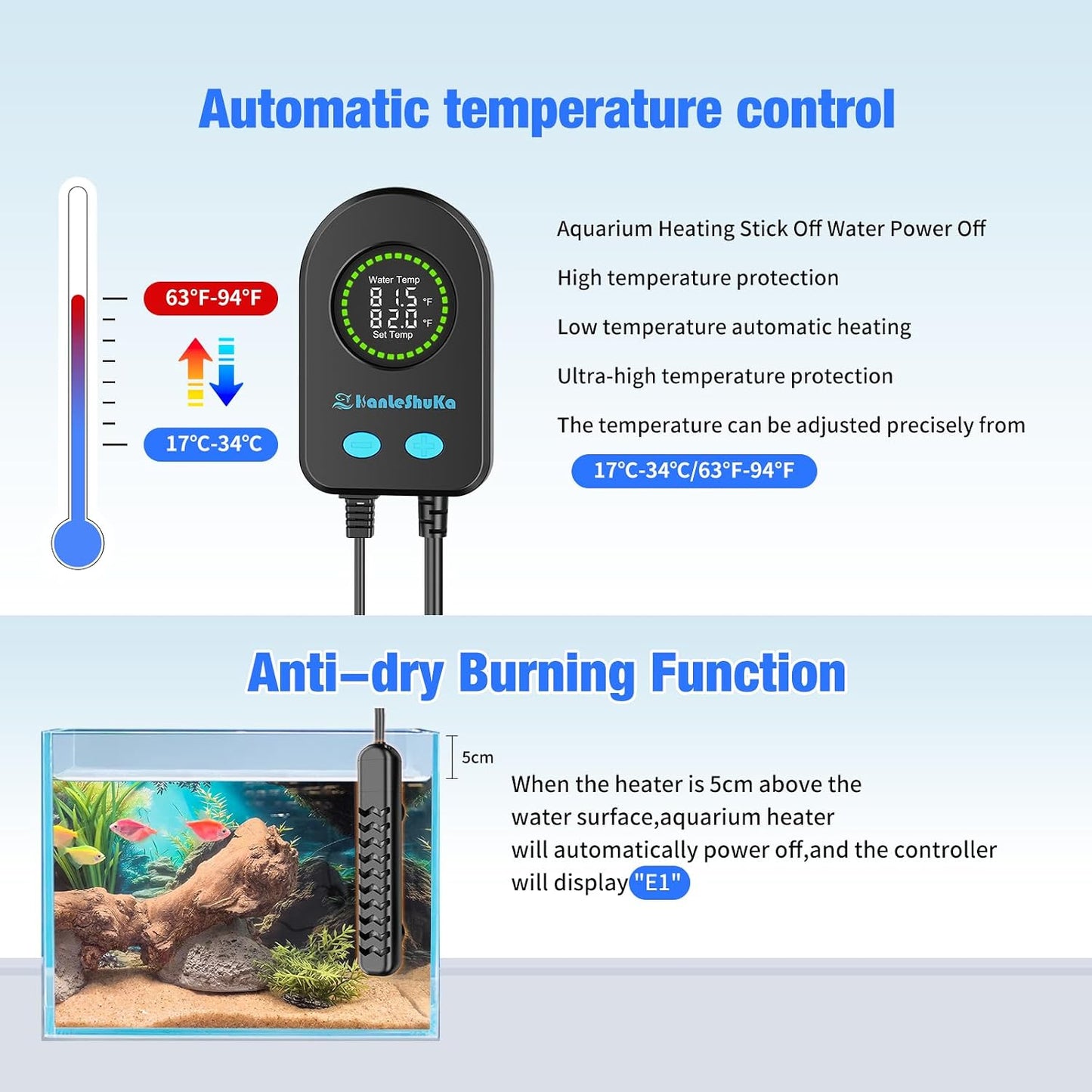 Hanleshuka 100W heater inside a small fish tank