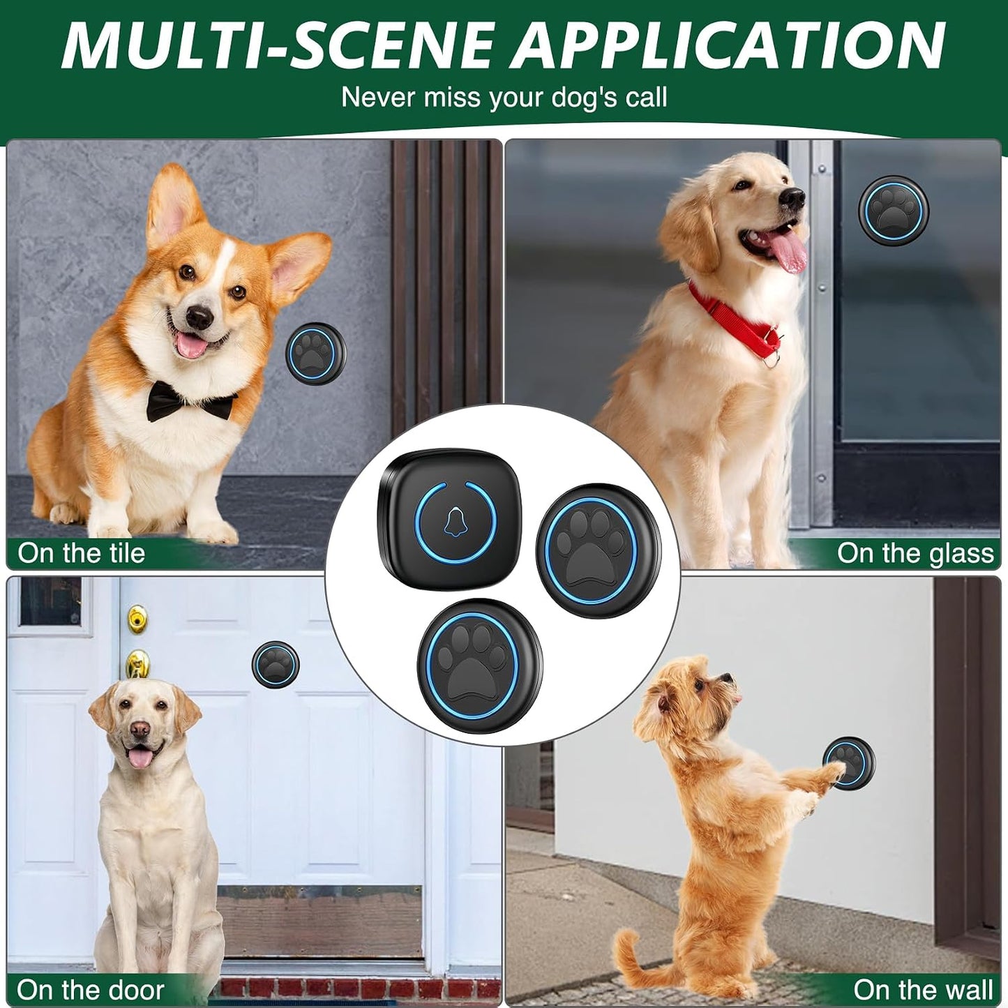 Dog Door Bell for Potty Training, Smart Wireless Doggie Doorbell to Go Outside, 1000 Feet Long Range with IP65 Waterproof Super-Light Touch Button, 60 Melodies & Adjustable Volume (2 Button) - Image 7