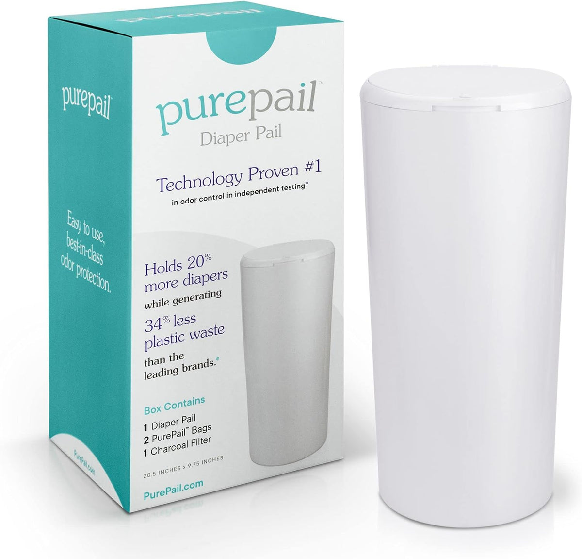Dooli PurePail Classic Diaper Pail white front view