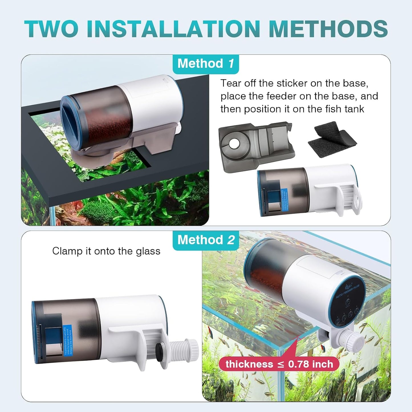 Side view of the adjustable mounting bracket on the AQQA smart aquarium vacation feeder