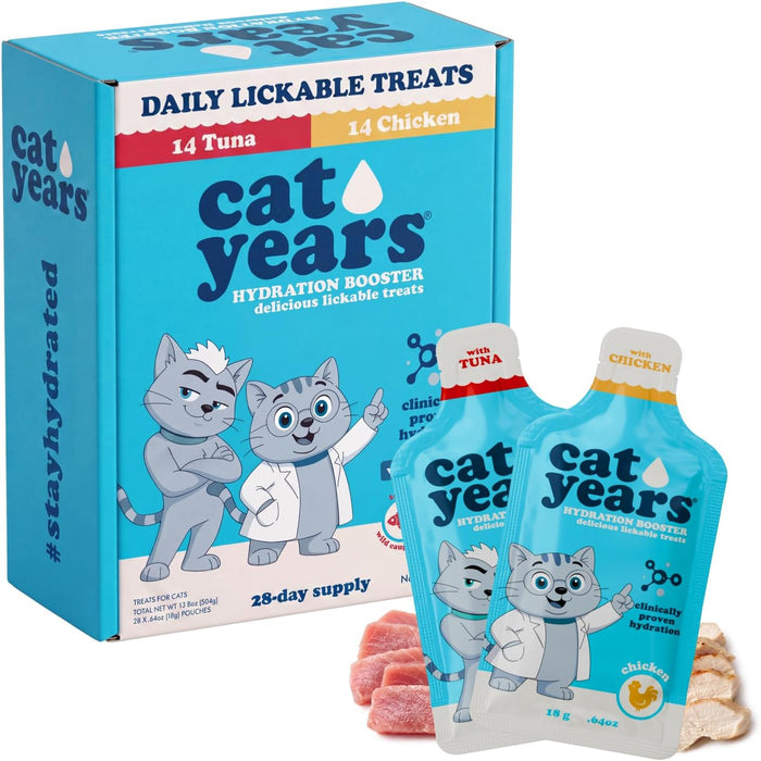 Cat Years Hydration Booster, Lickable Treat, Chicken & Tuna 28-Day Supply - Image 1