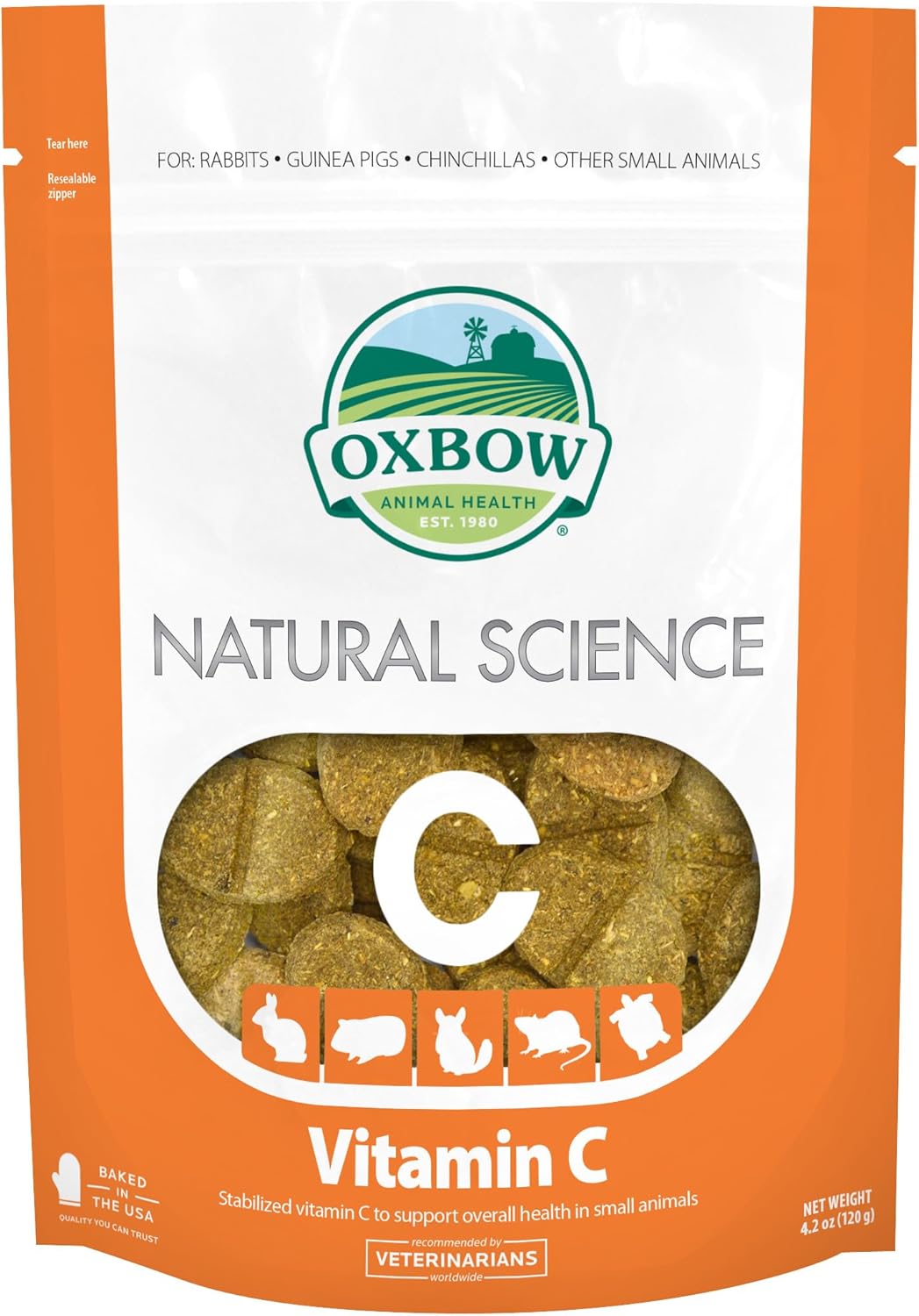 Oxbow Natural Science Vitamin C Supplement, Vitamin C & High-Fiber Timothy Hay, Guinea Pig Items, Made in the USA, Small Pet Supplies, Recommended by Veterinarians, 4.2 oz - Image 1