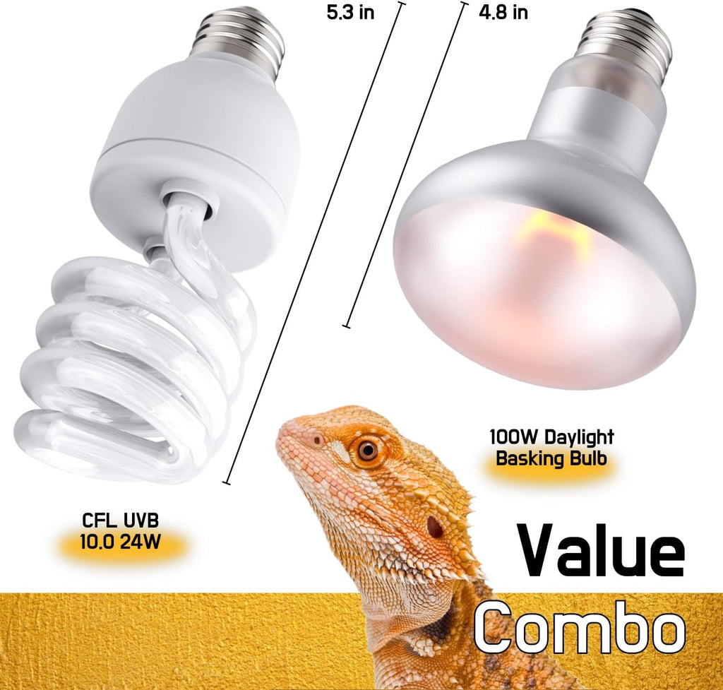 Close up of the one hundred watt basking spotlight bulb for bearded dragon habitat heating.