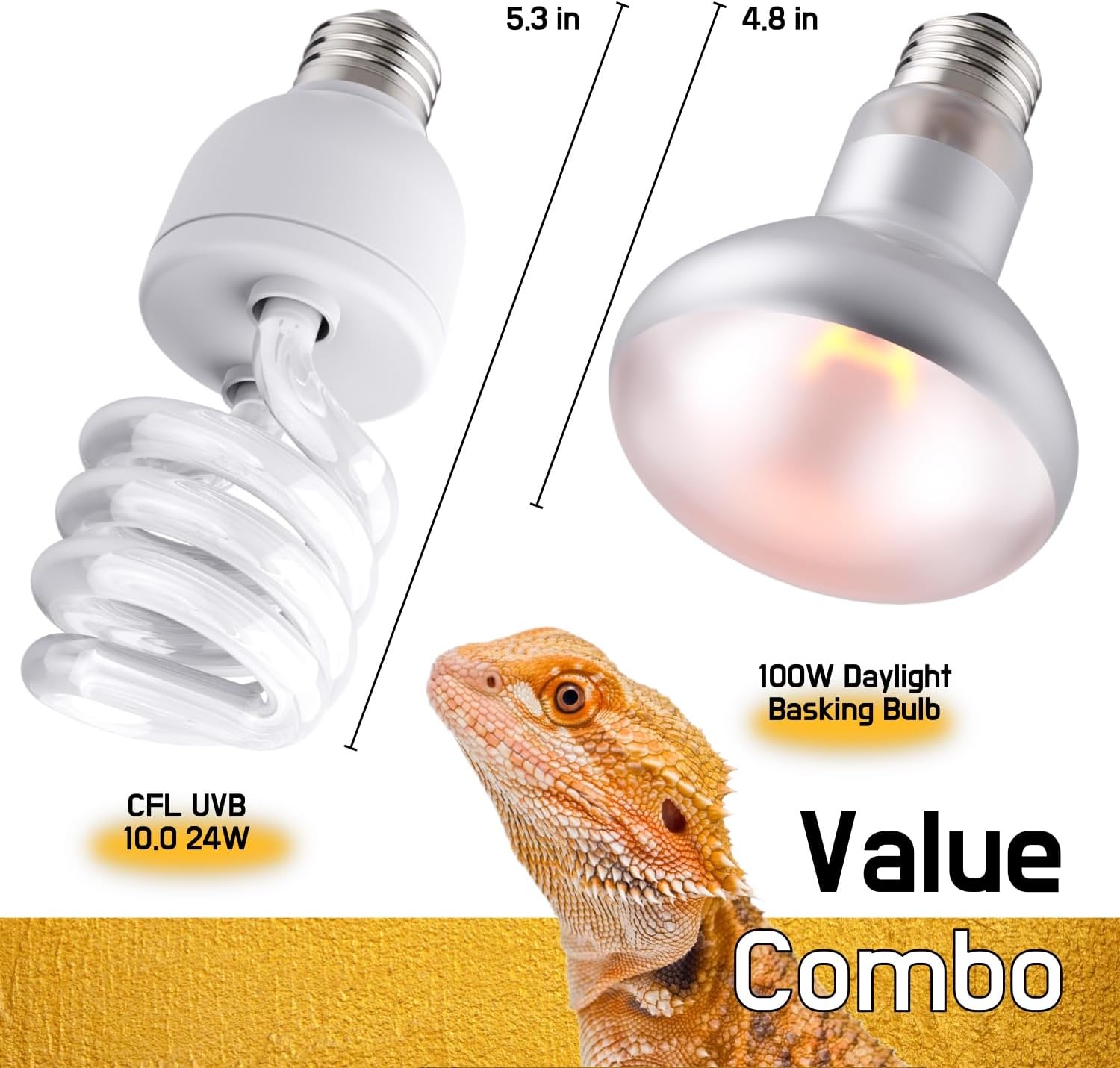 Close up of the one hundred watt basking spotlight bulb for bearded dragon habitat heating.