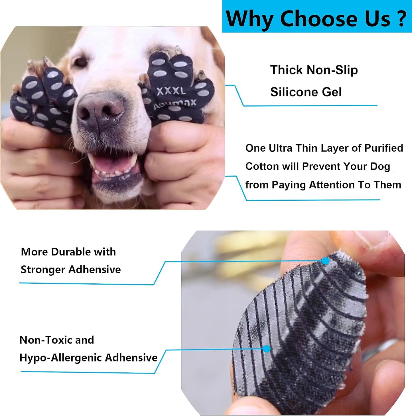 Demonstration of dog paw grip pads on dog foot