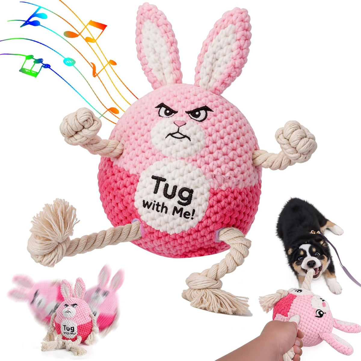 BABORUI Interactive Dog Toys, Easter Squeaky Dog Rope Toys with Recording and Music Modes, Dogs Tug Toy for Small/Medium/Large Dogs to Keep Them Busy (Blue Bunny) - Image 9