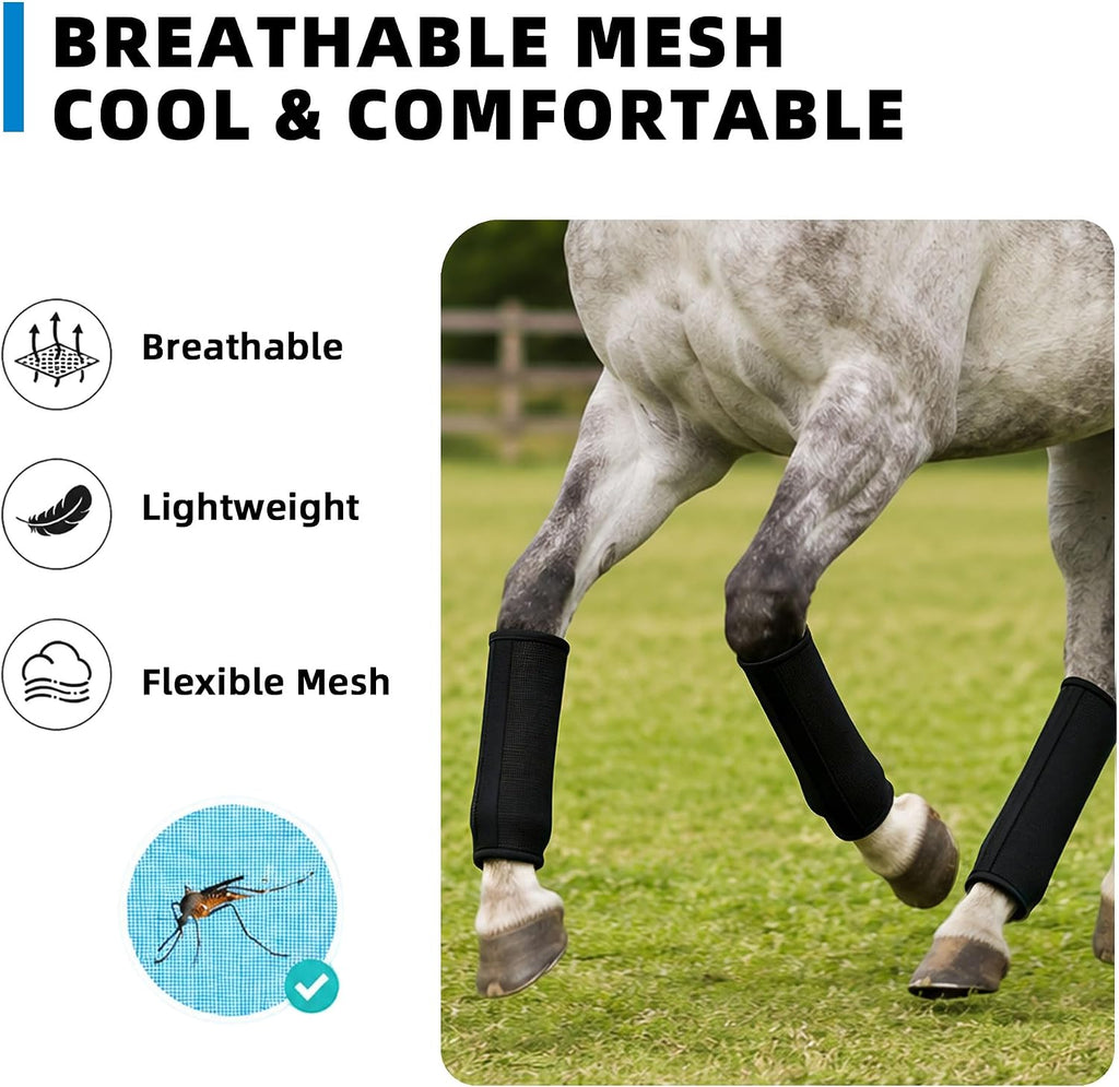 Fine mesh horse fly wraps reducing bite irritation and pasture stomping
