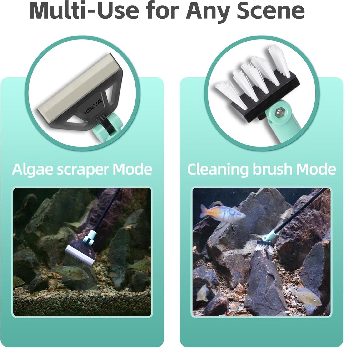 UPETTOOLS fish tank cleaning tool kit with brush head attached for algae removal.