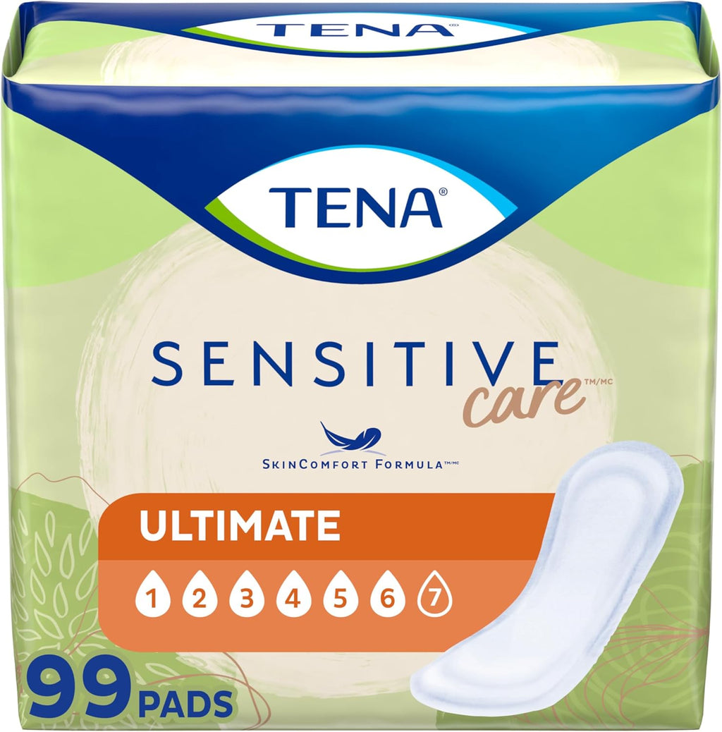 TENA Sensitive Care Incontinence Pads 99 Count front packaging view for bladder control.