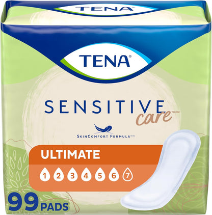 TENA Sensitive Care Incontinence Pads 99 Count front packaging view for bladder control.