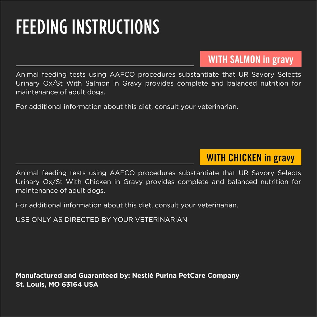 Back label of Purina Pro Plan urinary health dog food variety pack showing ingredients.