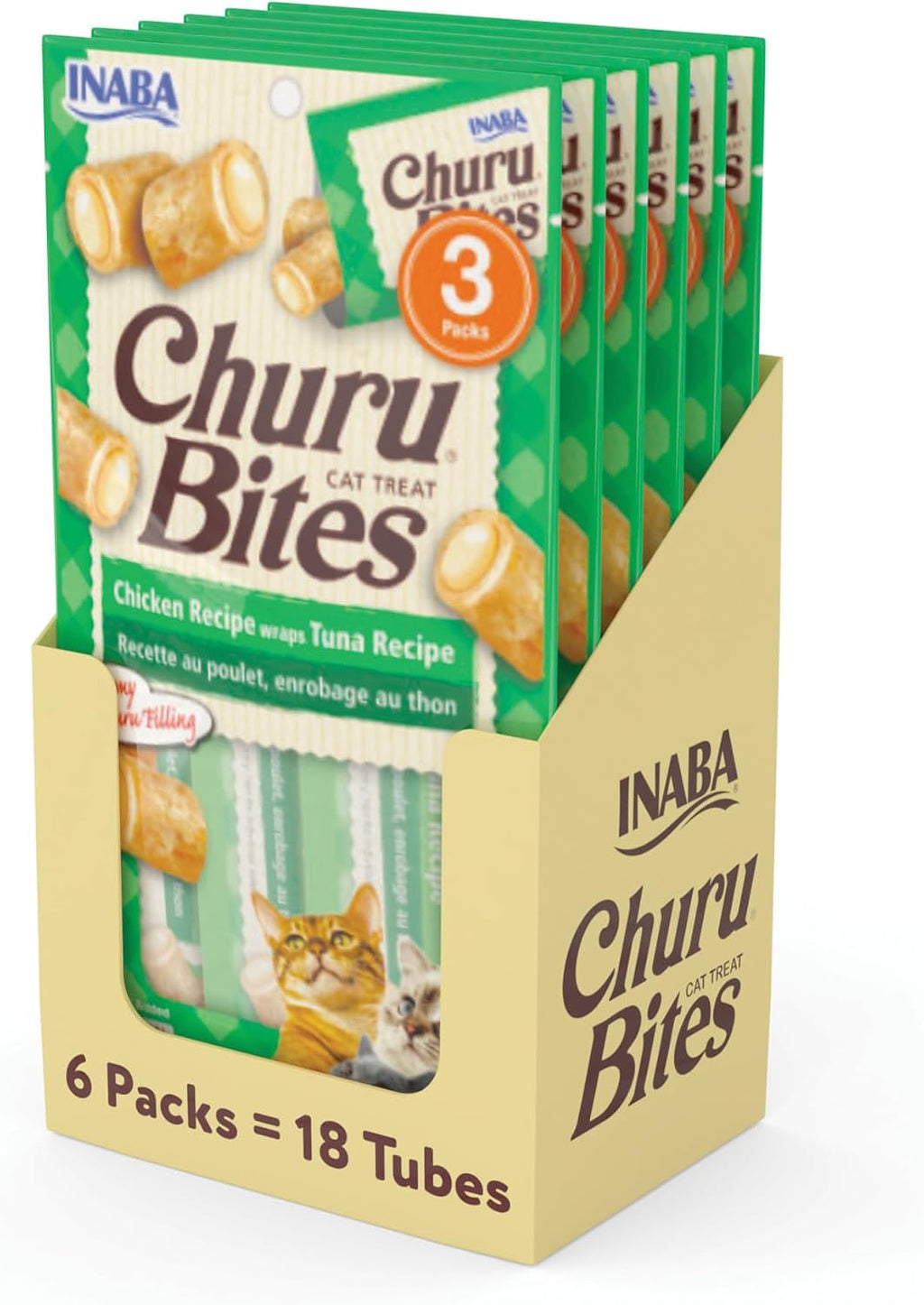 INABA Churu Bites for Cats, Soft/Chewy Baked Chicken Wrapped Churu Filled Cat Treats with Vitamin E, 0.35 Ounces per Tube, 18 Tubes Total (3 Tubes per Pack), Tuna with Salmon Recipe - Image 10