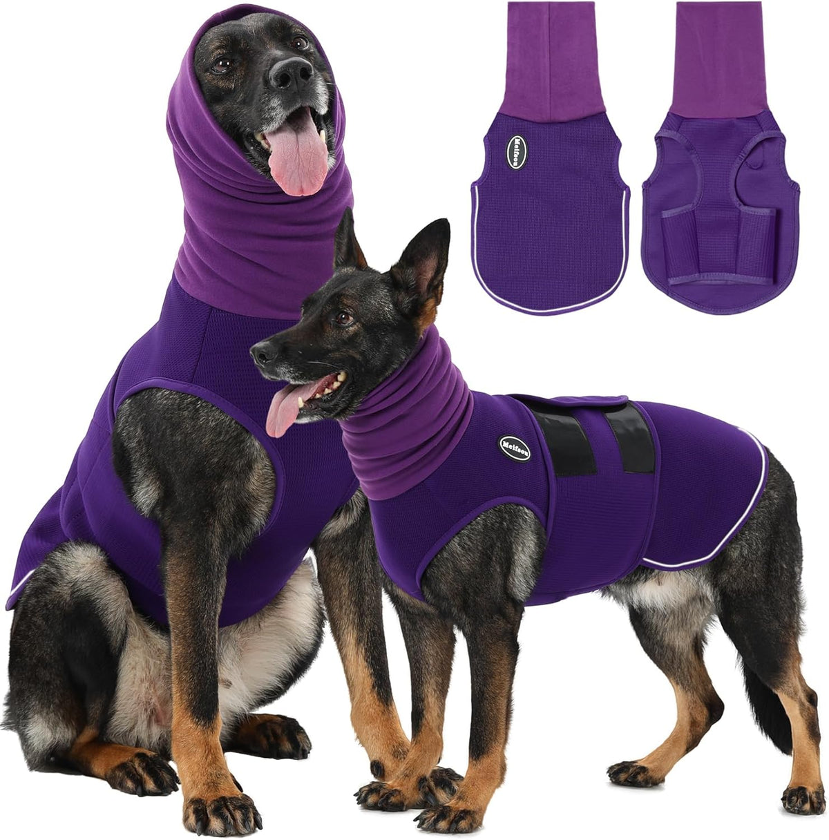 Meifsou dog anxiety vest with hood front view dark purple