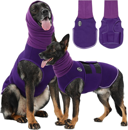 Meifsou dog anxiety vest with hood front view dark purple
